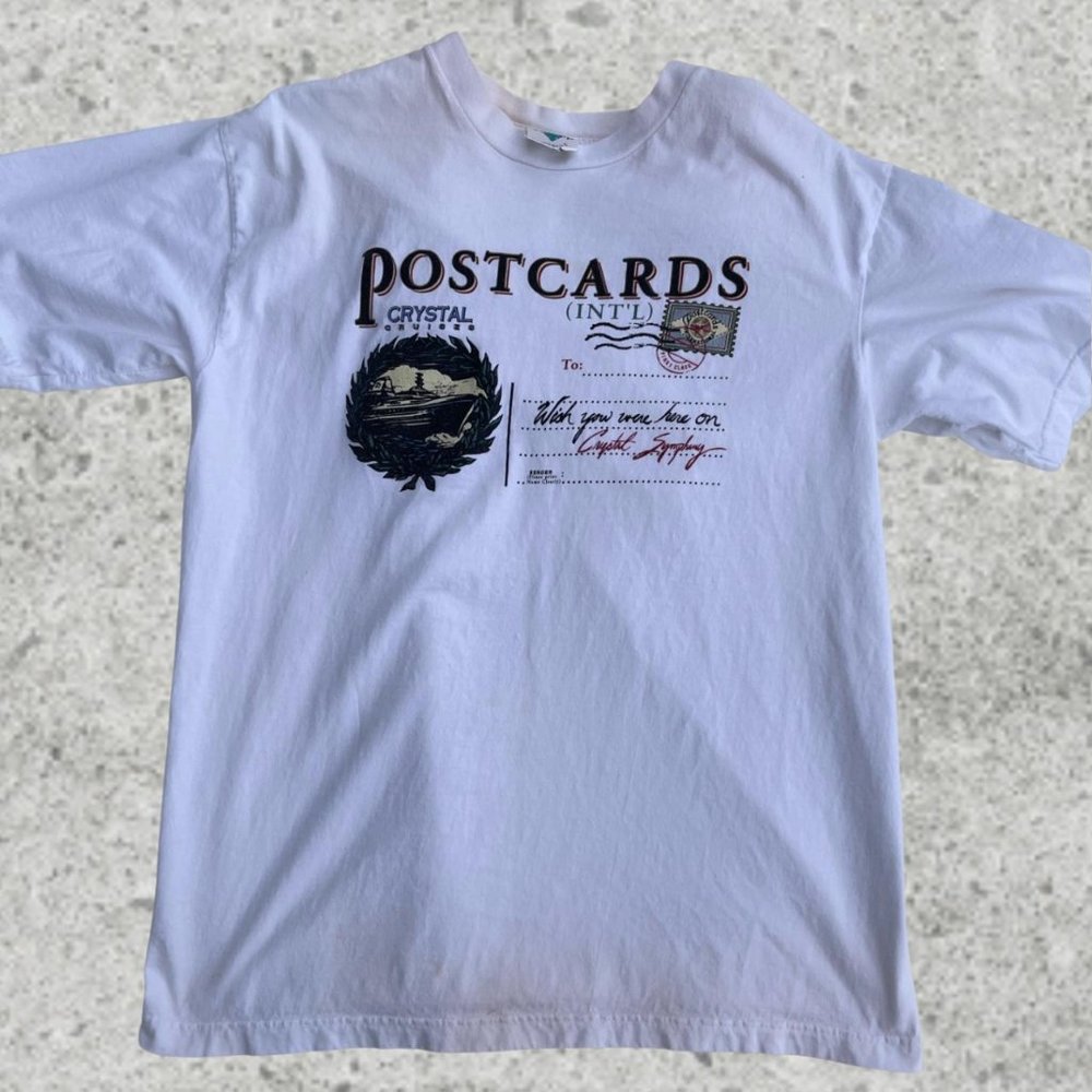 Vintage 80's Postcards Shirt Crystal Cruises International Size Large
